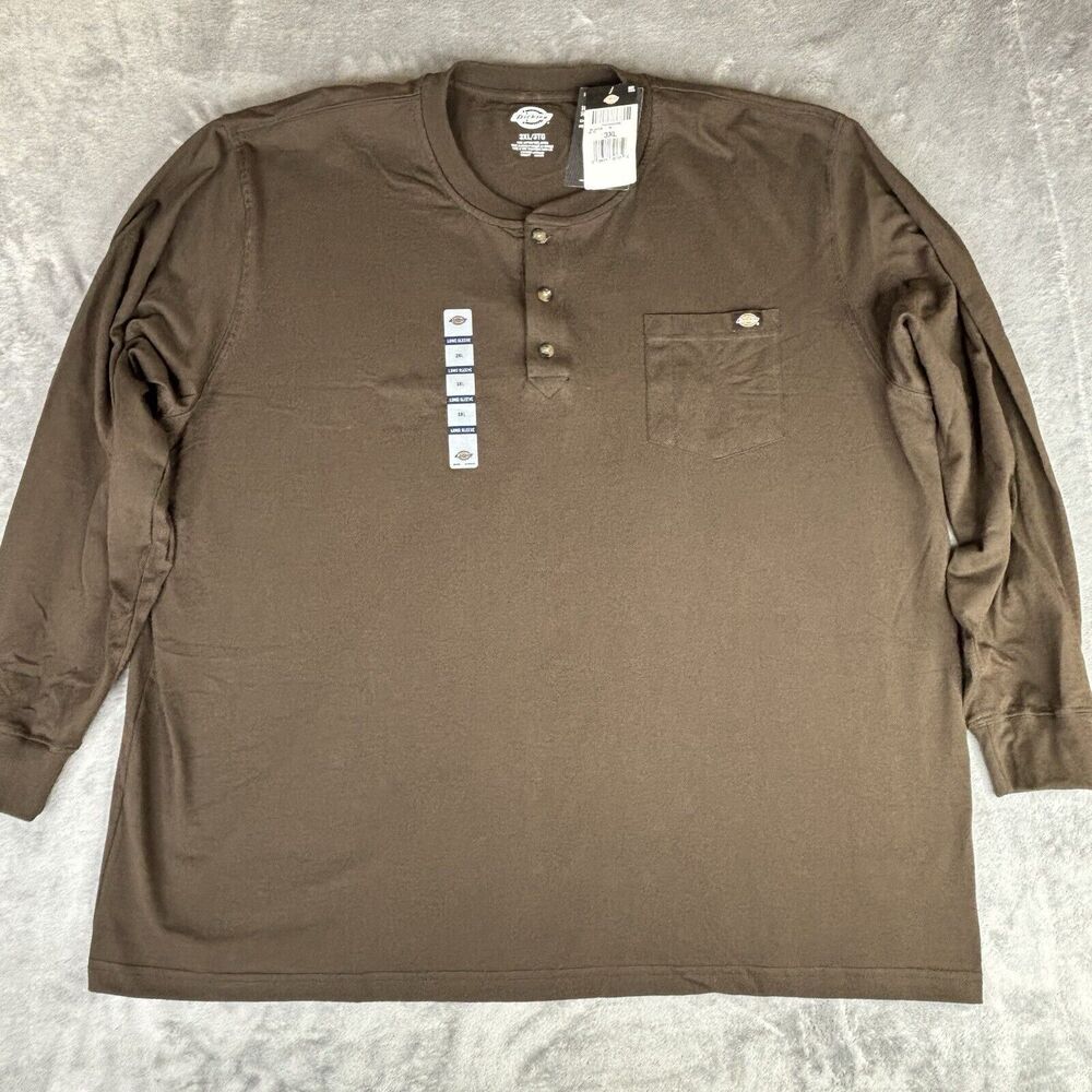 Dickies Henley Shirt Men's 3XL Brown Short Sleeve Heavyweight T-Shirt Pocket New
